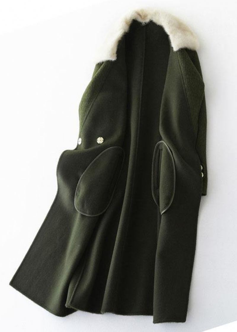 Vintage Armee Grün Wollmäntel Übergroßen Trenchcoat Pelzkragen Frauen Mäntel Kerb - Damen-Trenchcoats