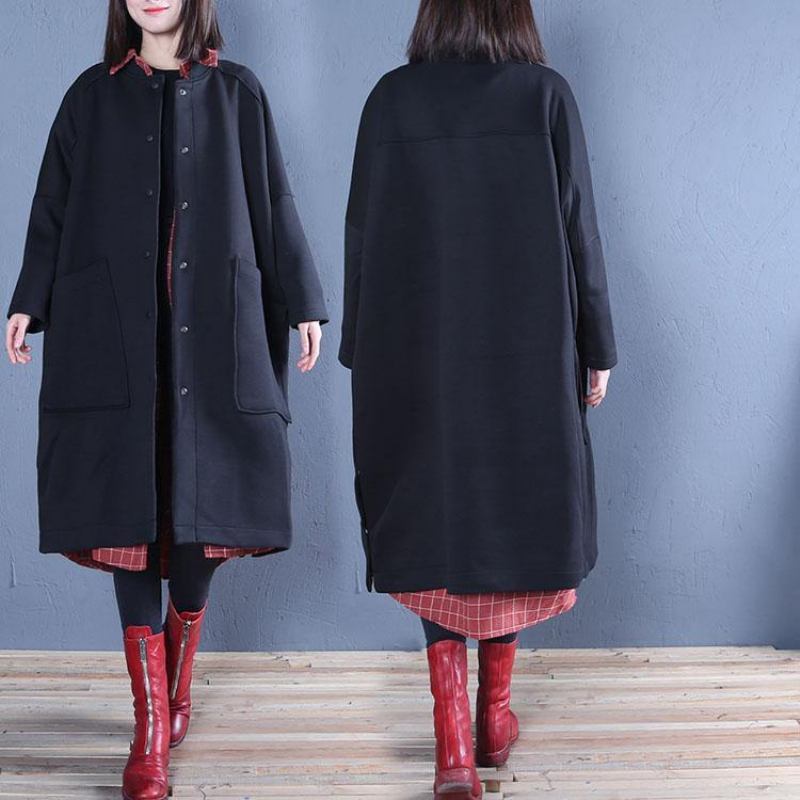 Vintage Plus Größe Kleidung Schwarz Seite Offen Herbst Frauen Mäntel - Damen-Trenchcoats