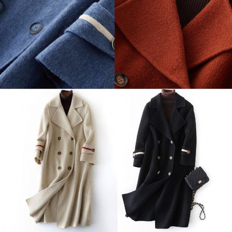 Vintage Schokolade Wollmäntel Frauen Plus Größe Langen Mantel Doppel-brust Wolle Outwear Kerb - Damen-Trenchcoats