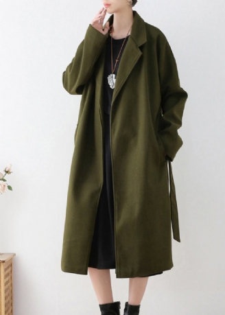 Vogue Armee Grün Kerb Krawatte Taille Woll Trenchcoats Winter