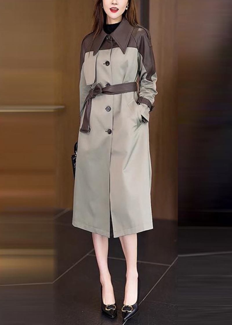 Vogue-trenchcoat Aus Khakifarbenem Peter-pan-kragen Taschen Und Patchwork-knopf Und Schärpen Frühling - Khaki