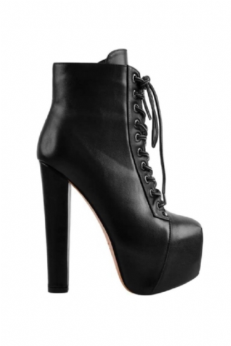 Damen Plateau Runde Zehen High Heel Block Chunky Schnürstiefeletten Party Combat Stiefeletten