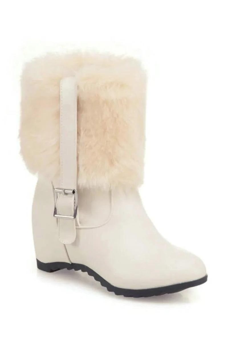 Damen Plüsch-schneestiefel Mit Gürtelschnalle Dicker Absatz Winter Warm Höhe Erhöhen Trendy Plateauschuhe