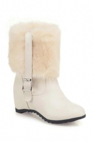 Damen Plüsch-schneestiefel Mit Gürtelschnalle Dicker Absatz Winter Warm Höhe Erhöhen Trendy Plateauschuhe