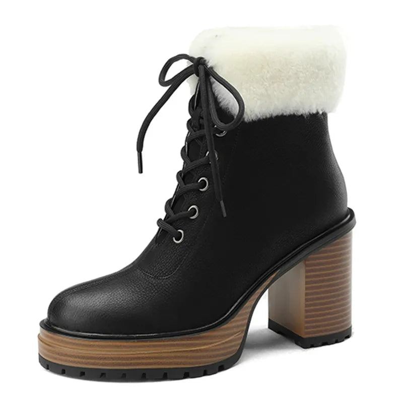 Damen Winterstiefel Echtes Leder Stiefeletten Dicke Plüsch-schneestiefel - braun