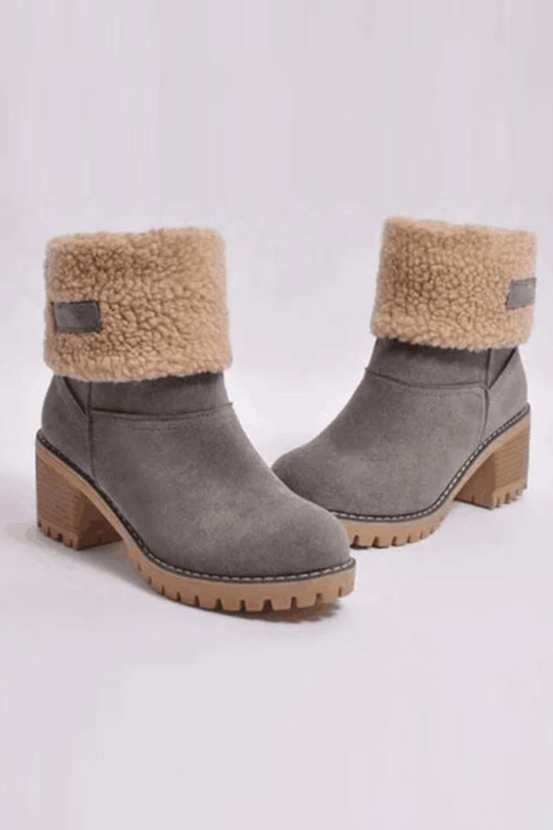 Damenstiefel Damen Winterschuhe Pelz Warme Schneestiefel Quadratische Absätze Stiefeletten