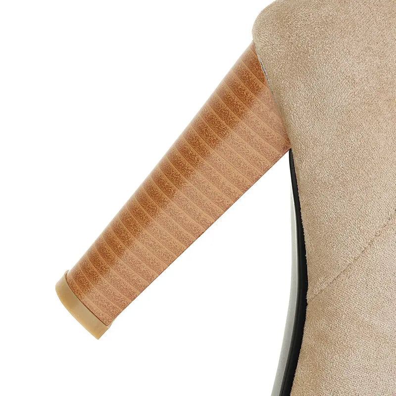 Damenstiefel Kniehohe Stiefel Aus Flockleder Zum Hineinschlüpfen Herbst-winterstiefel - Beige