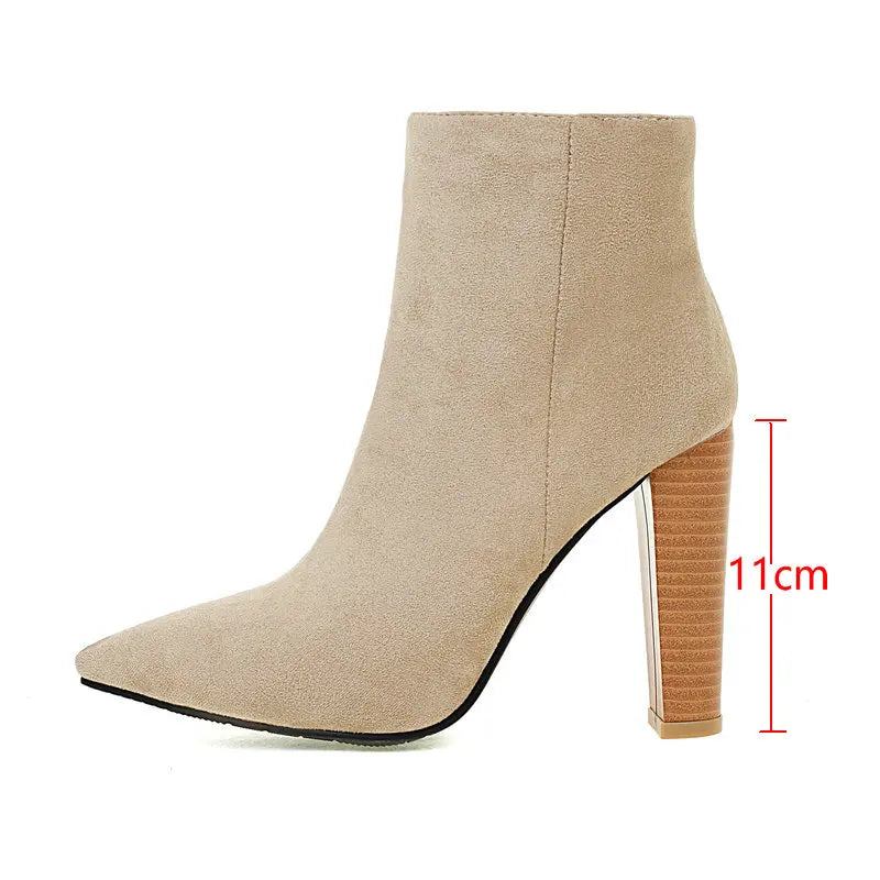 Damenstiefel Kniehohe Stiefel Aus Flockleder Zum Hineinschlüpfen Herbst-winterstiefel - Beige