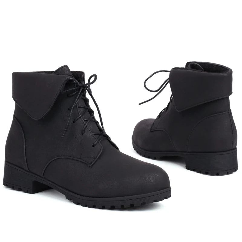 Damenstiefeletten Herbst Winterschuhe Lässige Kurze Motorradschuhe Damen - Schwarz