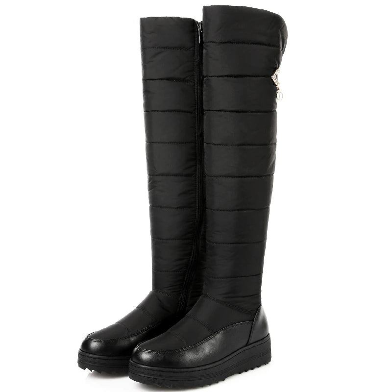 Daunen Warme Plüschstiefel Damen Winterschuhe Plateau - Schwarz