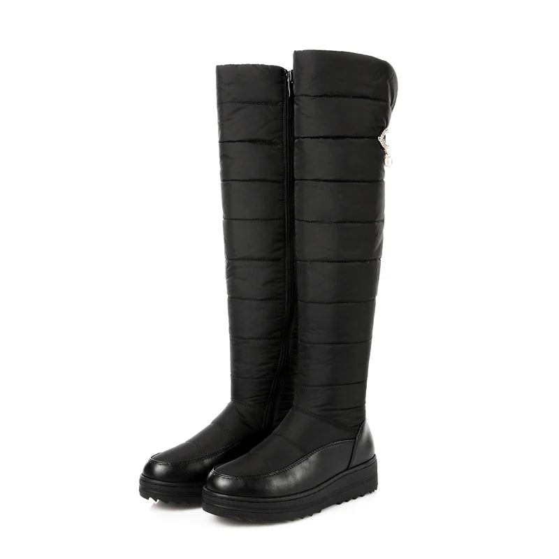 Daunen Warme Plüschstiefel Damen Winterschuhe Plateau - Schwarz