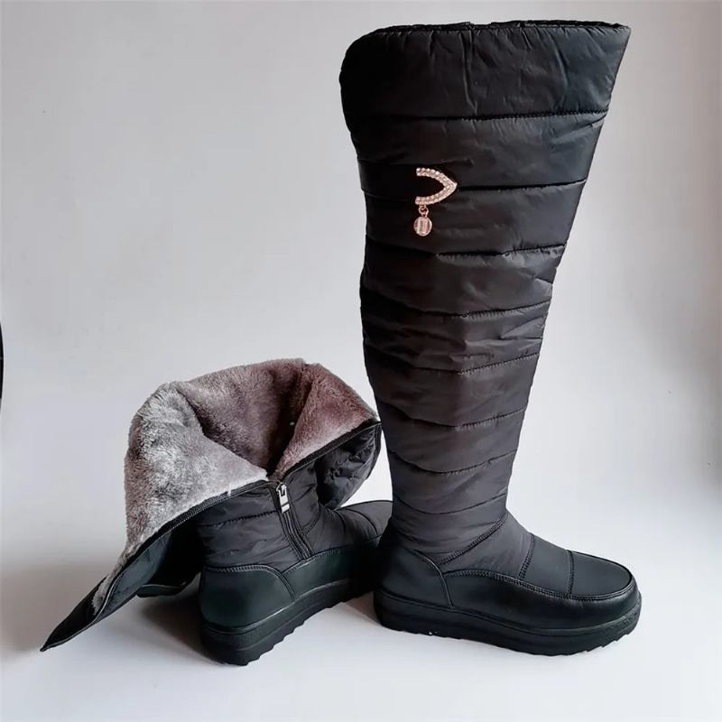 Daunen Warme Plüschstiefel Damen Winterschuhe Plateau - Schwarz