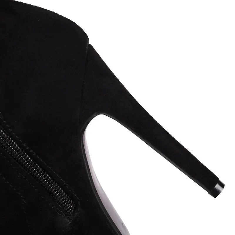 Echtes Leder Overknee Stiefel Spitzzehe Dünne High Heels 11.5 cm Reißverschluss Schnürung - Mattschwarz