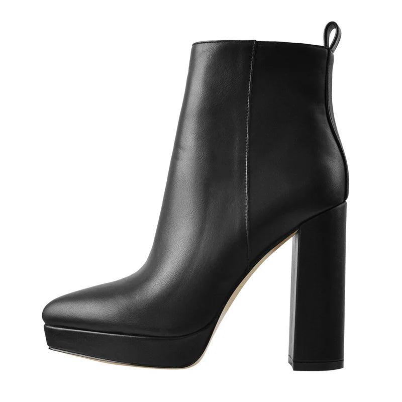 Frühlings-stiefeletten Für Damen Prägnant Spitze Zehenpartie Seitlicher Reißverschluss Niedrige Plateau-high Heels Reife Lässige Stiefeletten - Anthrazit