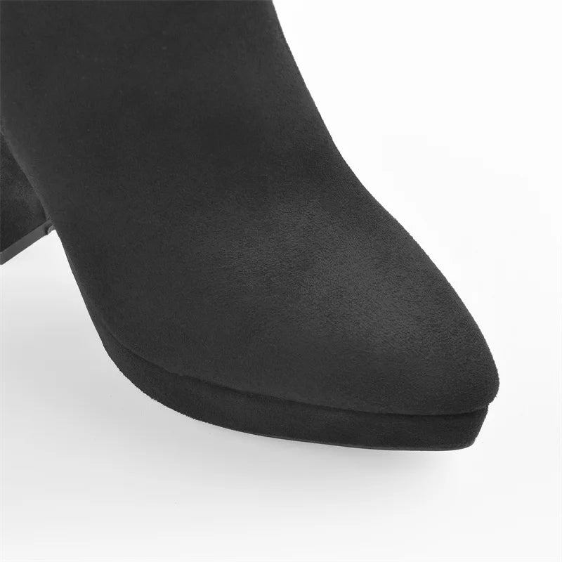 Frühlings-stiefeletten Für Damen Prägnant Spitze Zehenpartie Seitlicher Reißverschluss Niedrige Plateau-high Heels Reife Lässige Stiefeletten - Anthrazit