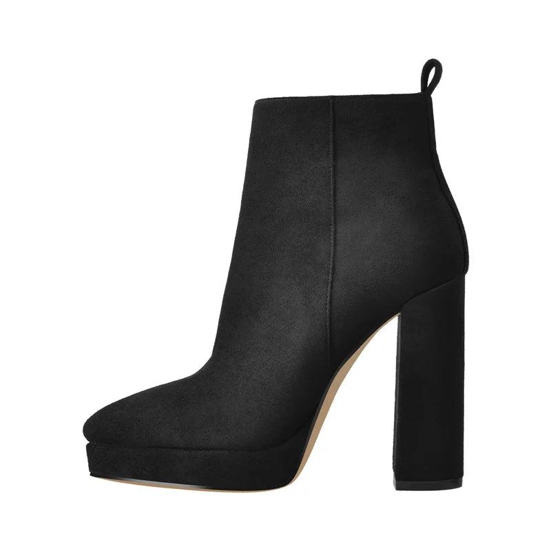 Frühlings-stiefeletten Für Damen Prägnant Spitze Zehenpartie Seitlicher Reißverschluss Niedrige Plateau-high Heels Reife Lässige Stiefeletten - Anthrazit