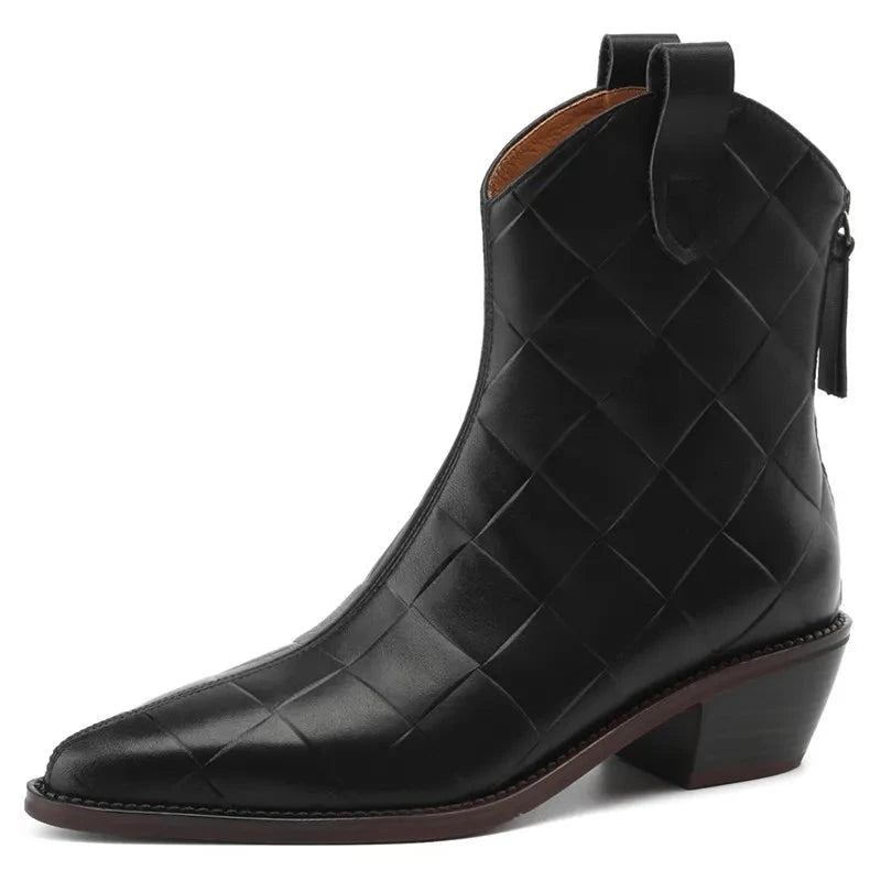 Handgefertigte Stiefeletten Aus Echtem Leder Für Damen Spitze Zehenpartie Reißverschluss Kurze Herbst-/winterstiefel Retro-schuhe - Braun