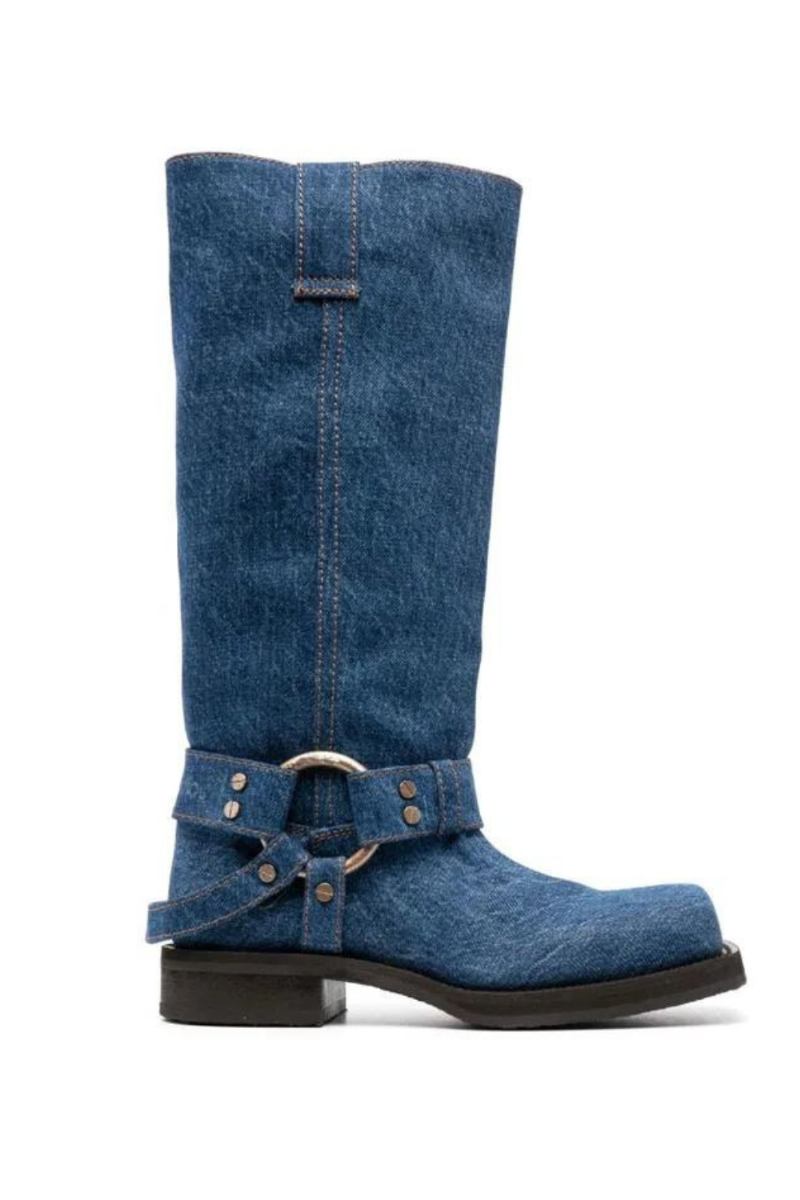 Jeansstiefel Mit Quadratischer Zehenpartie Für Damen Star-stil Niedriger Absatz Luxusschuhe Für Stiefel