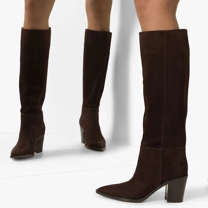 Kniehohe Stiefel Aus Echtem Leder Für Damen - Kaffee