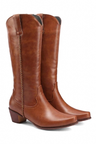 Kniehohe Stiefel Für Damen Frühling/herbst Lederschuhe Für Western Britischer Stil Spitze Zehenpartie