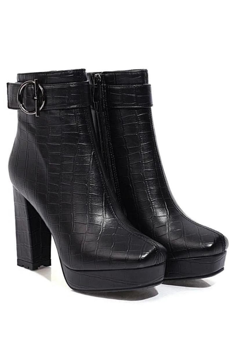 Kurze Stiefel Für Damen High Heels Mit Quadratischer Spitze Und Schnalle Für Partys Herbst Und Winter