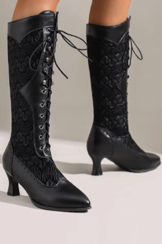 Stiefel Im Vintage-stil Damen Retro Schnürstiefel Mit Spitzer Spitze Niedrige Absätze Für