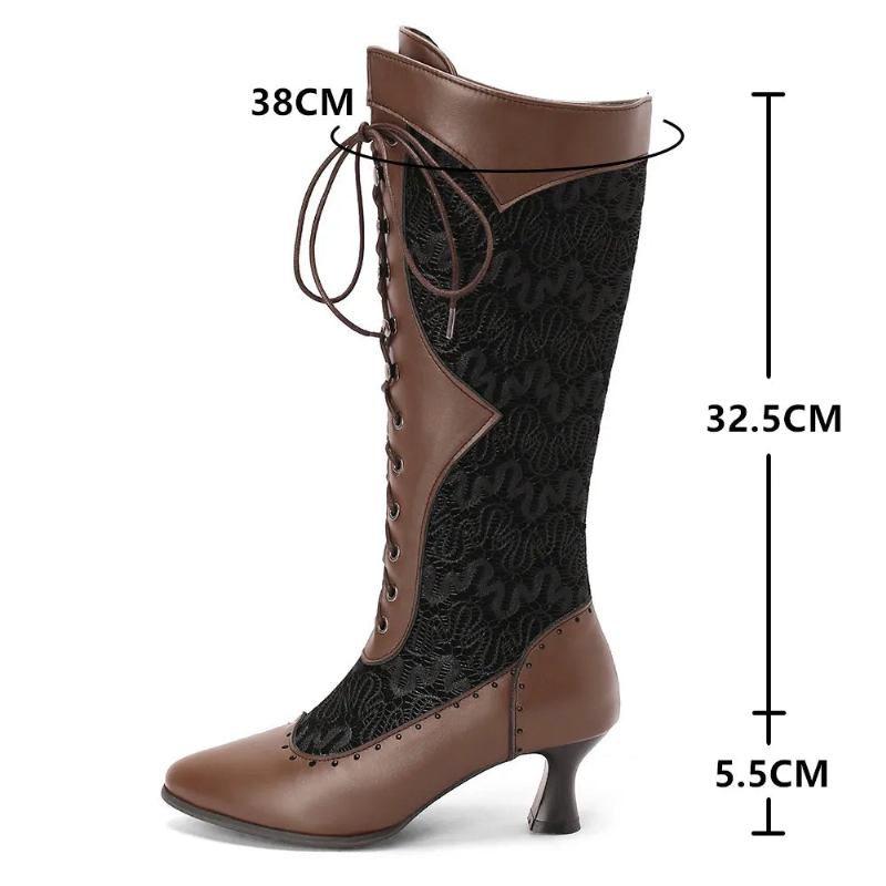 Stiefel Im Vintage-stil Damen Retro Schnürstiefel Mit Spitzer Spitze Niedrige Absätze Für - Schwarz