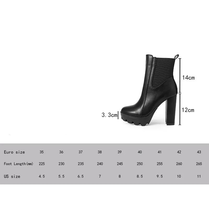 Stiefeletten Für Damen Elastisch Und Mit Klobigem Absatz Runde Spitze Partystiefel Mit Reißverschluss - Schwarz