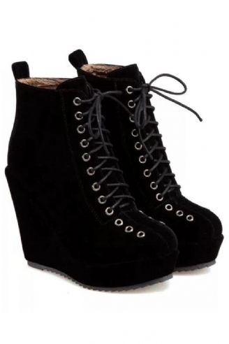 Stiefeletten Für Damen Kurze Winterschuhe Keilabsatz Schwarz Punk-schuhwerk Für