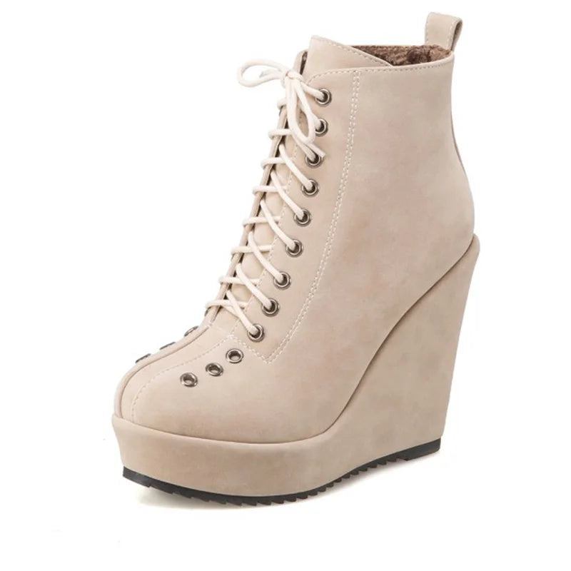 Stiefeletten Für Damen Kurze Winterschuhe Keilabsatz Schwarz Punk-schuhwerk Für - apricot Schuhe