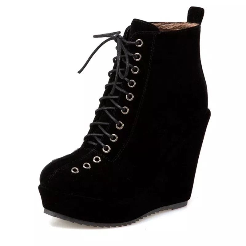 Stiefeletten Für Damen Kurze Winterschuhe Keilabsatz Schwarz Punk-schuhwerk Für - apricot Schuhe