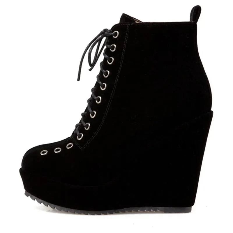 Stiefeletten Für Damen Kurze Winterschuhe Keilabsatz Schwarz Punk-schuhwerk Für - apricot Schuhe