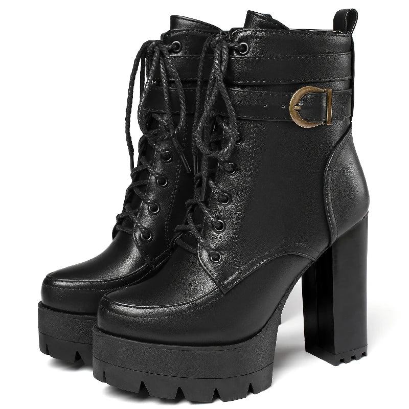 Stiefeletten Für Damen Punk-motorradstiefel Retro Herbst/winter - Schwarz