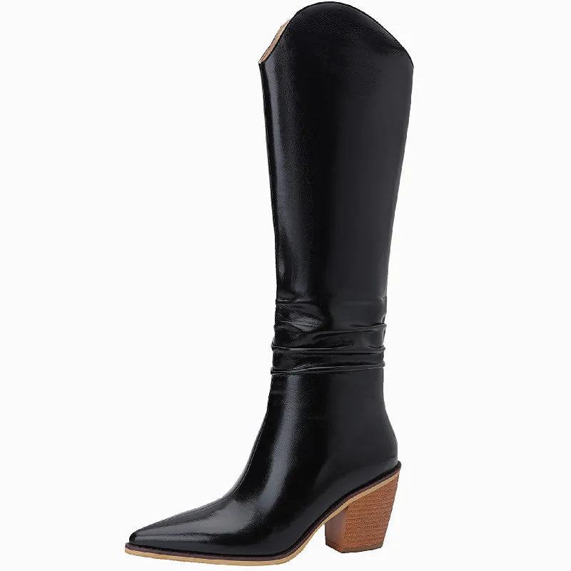 Westernstiefel Aus Echtem Leder Für Damen Kniehohe Winterstiefel Für - schwarzes Leder