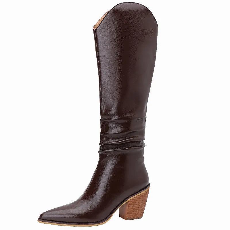 Westernstiefel Aus Echtem Leder Für Damen Kniehohe Winterstiefel Für - schwarzes Leder