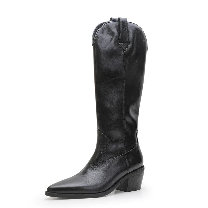 Westernstiefel Für Damen Dicke High Heels Winter - Braun