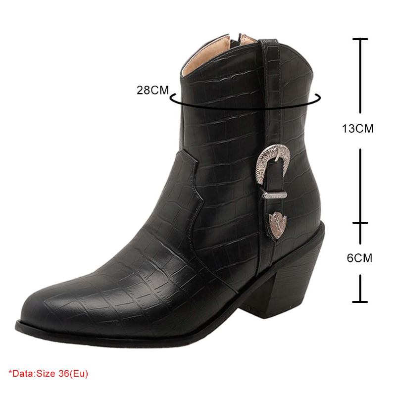 Winter Klassische Chelsea-stiefel Für Damen Gürtelschnalle Spitz Zulaufend Keilabsatz Stiefeletten Schlichte Bequeme Cowboystiefel - Schwarz