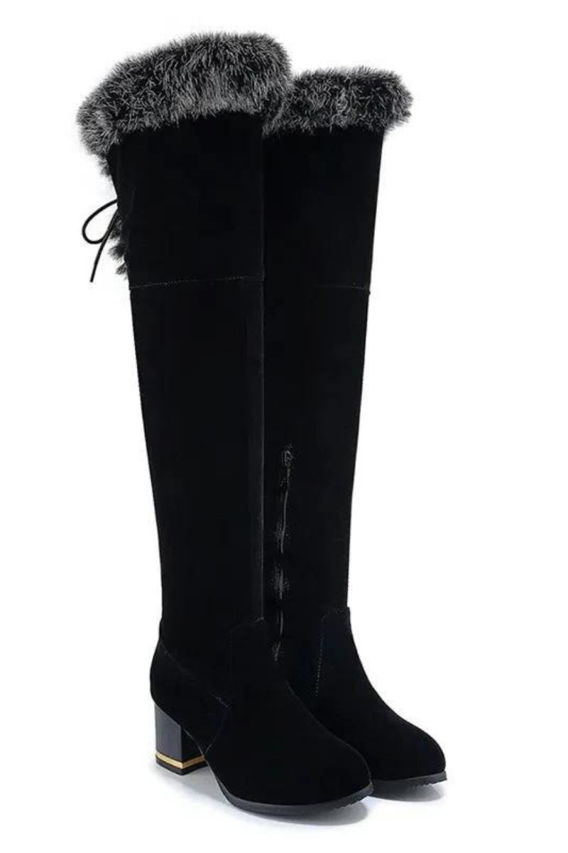 Winterstiefel Aus Naturfell Für Damen Kniehoch Lange Stiefel Quadratischer Absatz Winterschuhe Für Wasserdichte Gummisohle