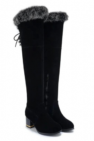 Winterstiefel Aus Naturfell Für Damen Kniehoch Lange Stiefel Quadratischer Absatz Winterschuhe Für Wasserdichte Gummisohle