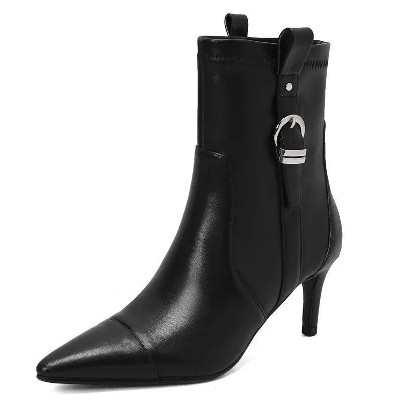 Winterstiefel Dünne High Heels Schuhe Elegante Damen Stiefeletten Zum Hineinschlüpfen - Weiß