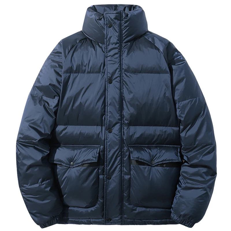 Gepolsterte Winterjacke Für Herren Weiße Daunenjacke Flauschige Puffer-oberbekleidung Schwarzer Übergrößenmantel Für - Schwarz