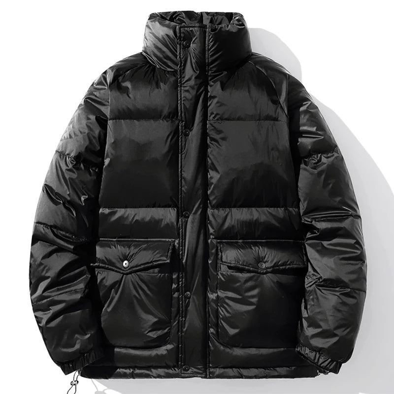 Gepolsterte Winterjacke Für Herren Weiße Daunenjacke Flauschige Puffer-oberbekleidung Schwarzer Übergrößenmantel Für - Schwarz