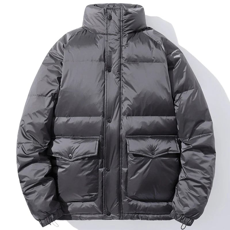 Gepolsterte Winterjacke Für Herren Weiße Daunenjacke Flauschige Puffer-oberbekleidung Schwarzer Übergrößenmantel Für - Schwarz