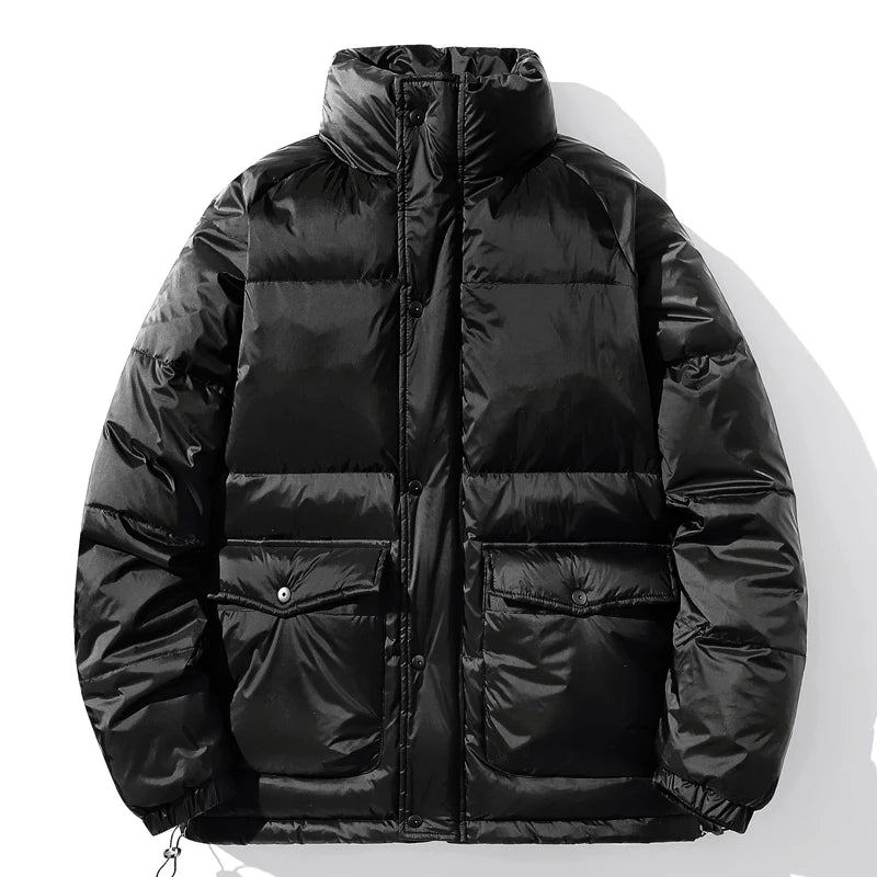 Gepolsterte Winterjacke Für Herren Weiße Daunenjacke Flauschige Puffer-oberbekleidung Schwarzer Übergrößenmantel Für - Schwarz