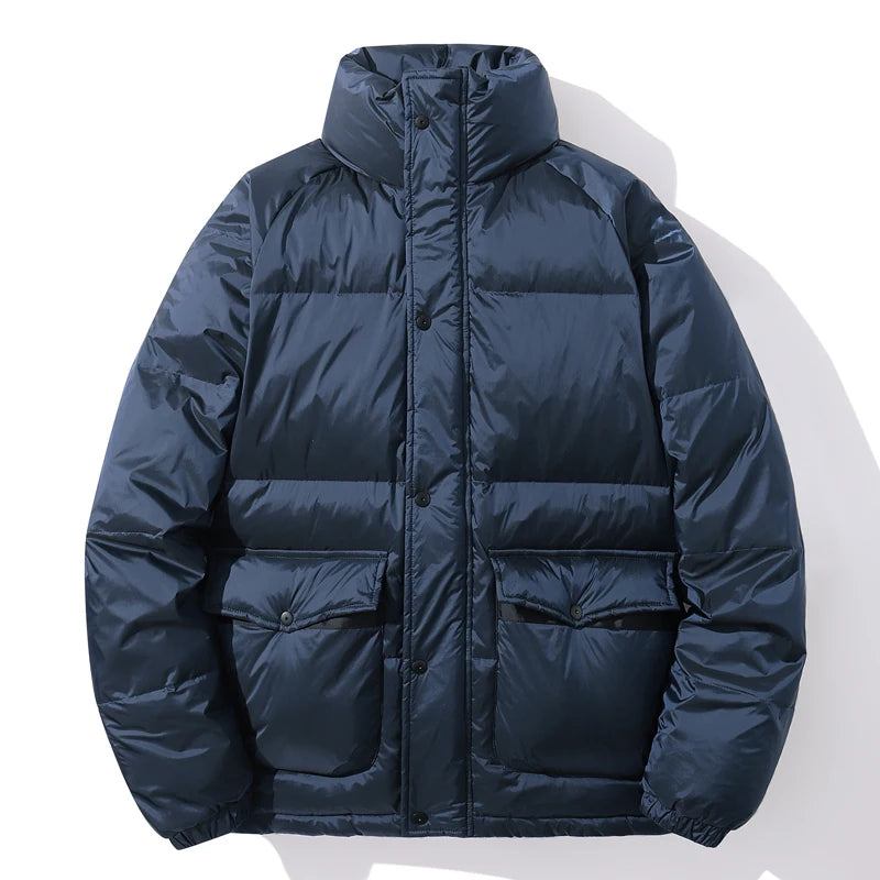 Gepolsterte Winterjacke Für Herren Weiße Daunenjacke Flauschige Puffer-oberbekleidung Schwarzer Übergrößenmantel Für - Schwarz