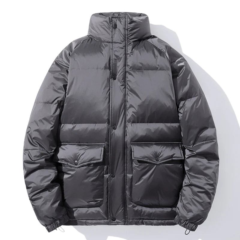 Gepolsterte Winterjacke Für Herren Weiße Daunenjacke Flauschige Puffer-oberbekleidung Schwarzer Übergrößenmantel Für - Schwarz