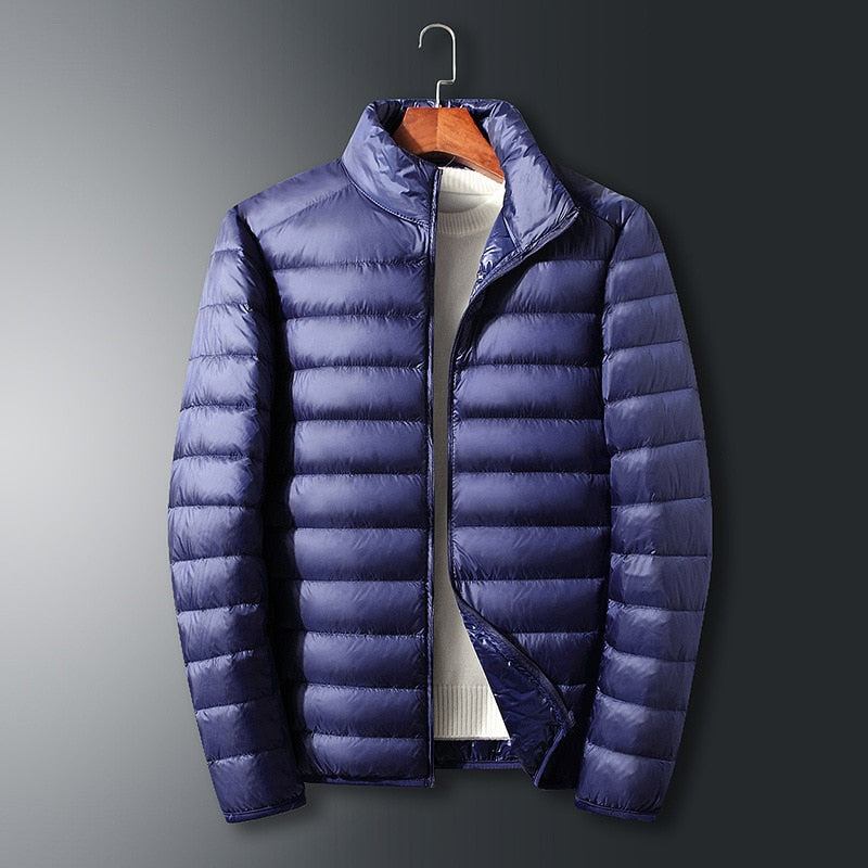 Lässige Daunenjacke Für Herren Herbst Und Winter Neue Weiße Entendaunen Stehkragen Herrenmantel Kleidung - Marineblau