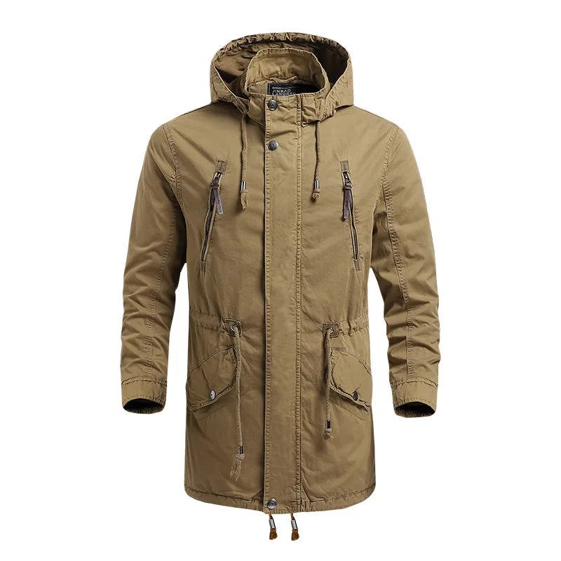 Winter-außenhandel Pop-mantel Für Herren Herbst Lange Arbeitsjacke Aus Reiner Baumwolle Outdoor-sport-windjacke - Braun