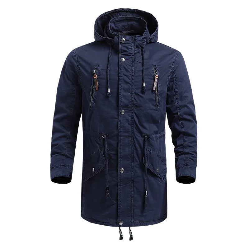 Winter-außenhandel Pop-mantel Für Herren Herbst Lange Arbeitsjacke Aus Reiner Baumwolle Outdoor-sport-windjacke - Braun