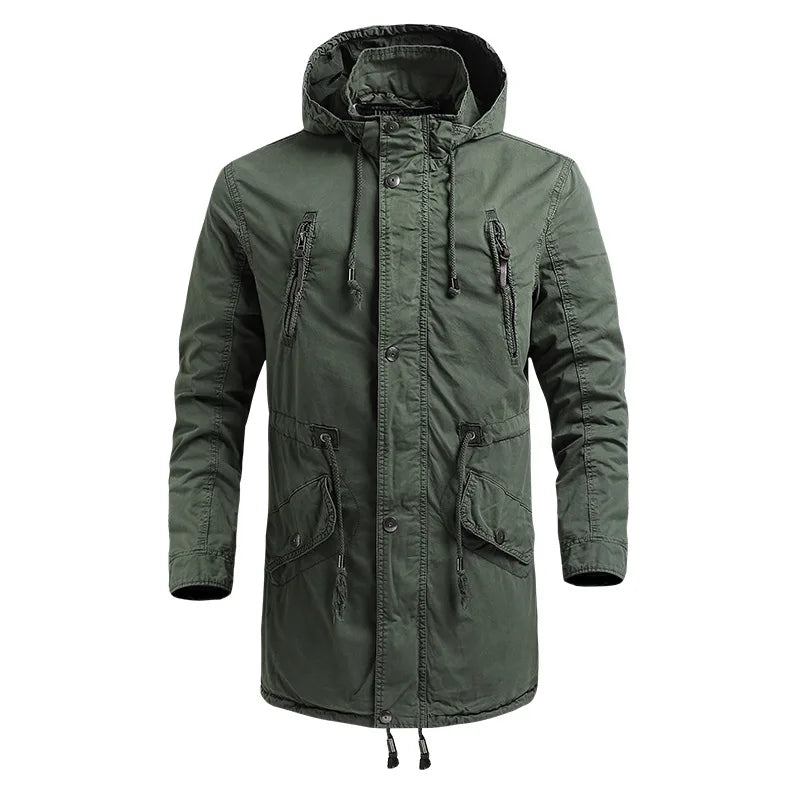 Winter-außenhandel Pop-mantel Für Herren Herbst Lange Arbeitsjacke Aus Reiner Baumwolle Outdoor-sport-windjacke - Braun